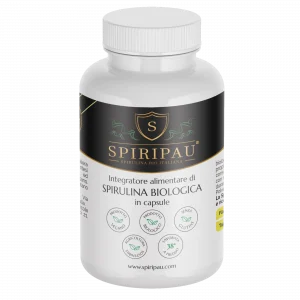 Spirulina Bio in Capsule - Barattolo da 50 g contenente 100 capsule da 500 mg [fronte] - Spiripau